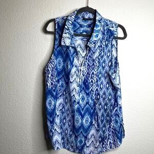 Susan Graver Artisan Embellished Woven Sleeveless Top Blue Sz 16